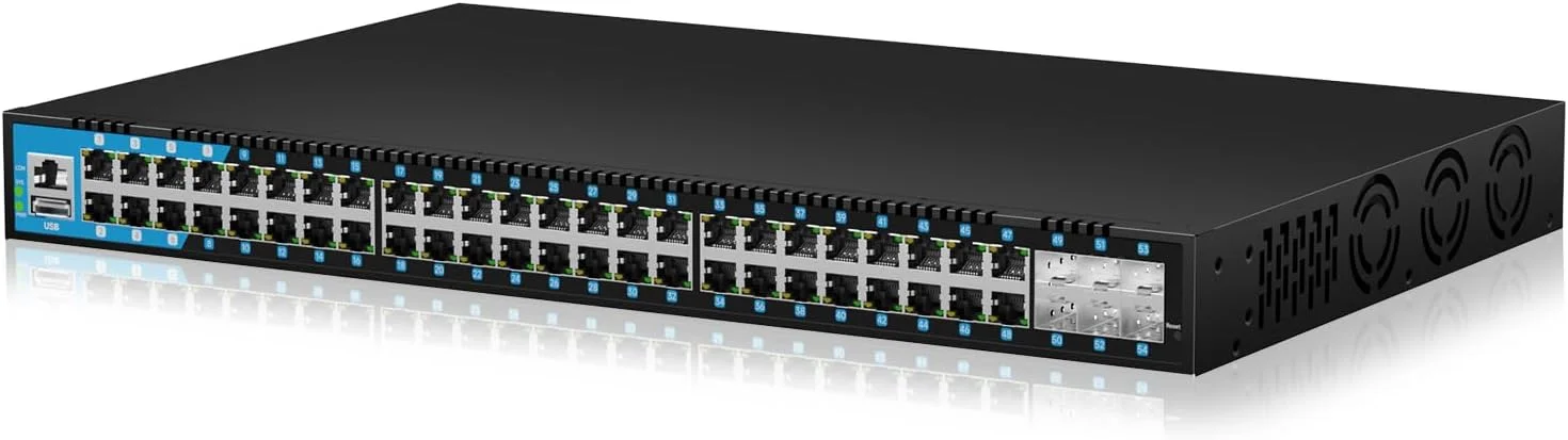 سوییچ اترنت گیگابیتی 48 پورت keepLiNK - دستگاه شبکه کامپیوتری، مدیریتی، با 6 اسلات SFP 1G، 1 پورت کنسول، 1 پورت USB، IPv6، مسیریابی استاتیک، قابل نصب روی میز یا رک