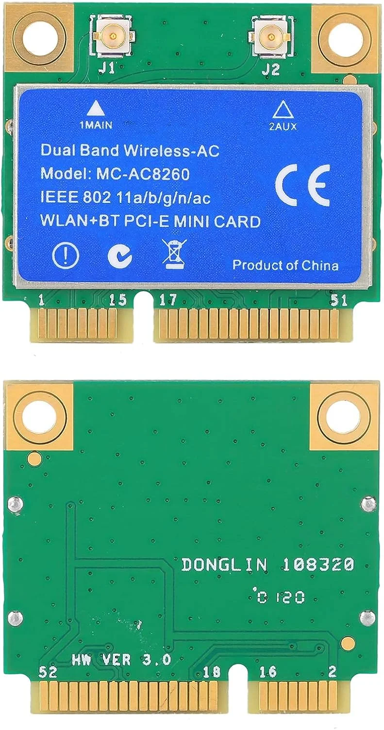 کارت شبکه بی‌سیم DFBTYG، دو بانده 2.4G/5G+بلوتوث 4.2+1200Mbps Mini PCI-E Wifi، کارت شبکه PCI Express برای رایانه رومیزی، برای ویندوز 10/8.1/8/7