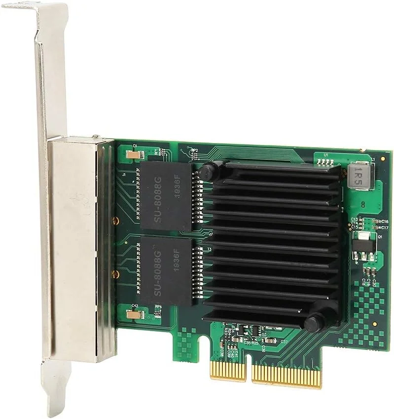 کارت شبکه گیگابیتی Elprico PCIe، تراشه I350AM4، چهار پورت RJ45، کارت شبکه اترنت PCI Express 2.0 (4 X 5GT / S)، بهینه سازی عملکرد UDP/TCP/IP، مورد استفاده برای QOS/VMDQ/PCI-SIG و غیره.