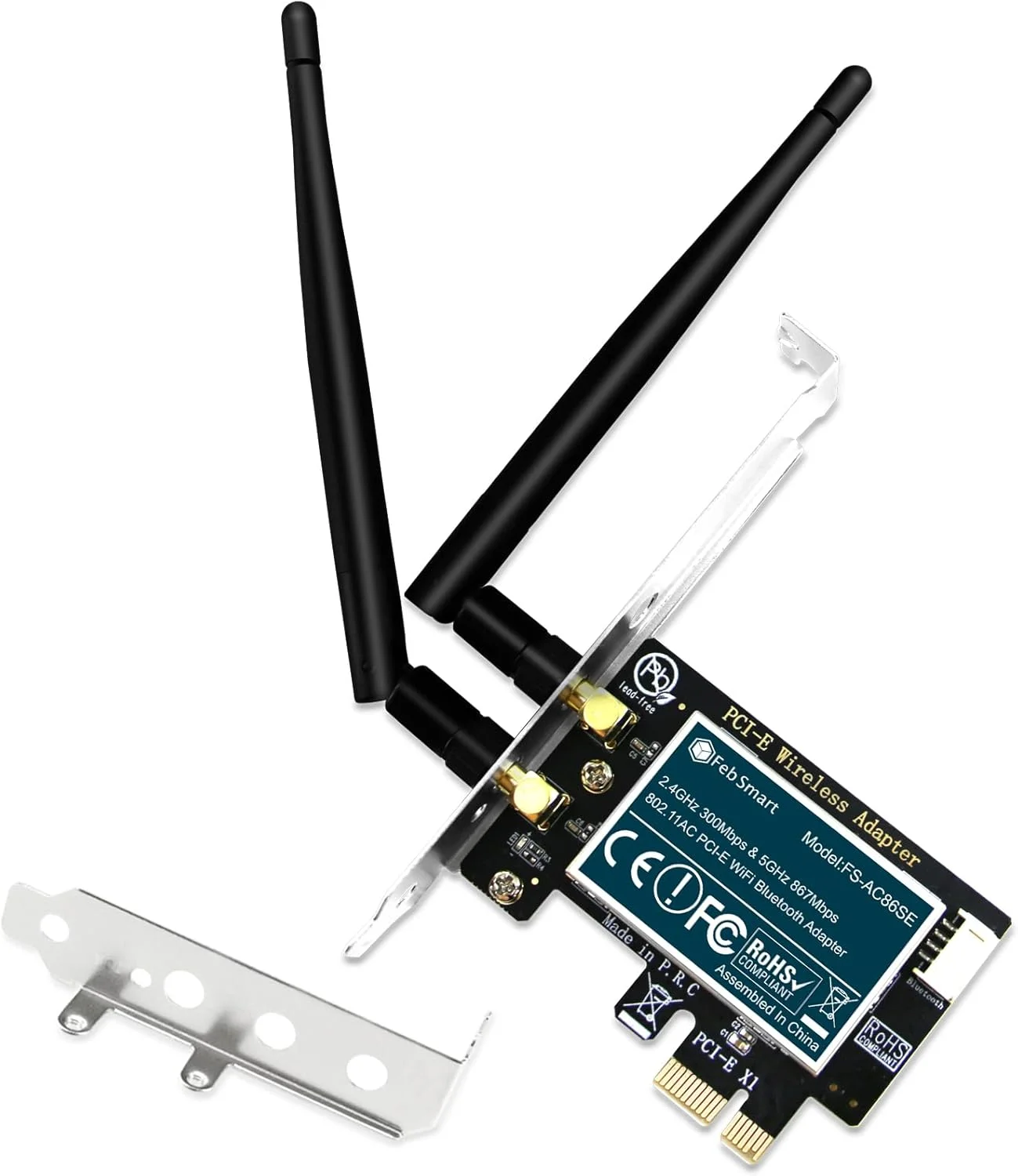 آداپتور وای فای PCI Express دو بانده N600 با توان بالا FebSmart (300 مگابیت در ثانیه 2.4 گیگاهرتز یا 300 مگابیت در ثانیه 5 گیگاهرتز) برای رایانه های شخصی و ایستگاه های کاری - آداپتور شبکه بی سیم - کارت وای فای PCIE (FS-N600HP)