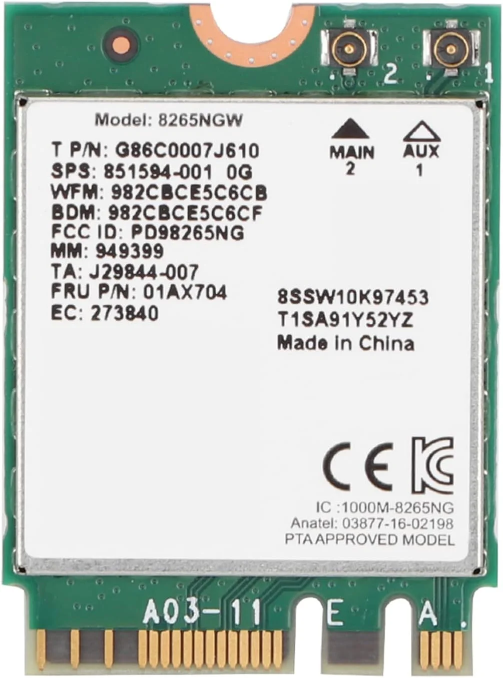 کارت وای فای Jectse، ماژول شبکه بی سیم بلوتوث 4.2 رابط NGFF M2 آداپتور شبکه بی سیم 2.4G 5G برای اینتل 8265 867M 802.11AC