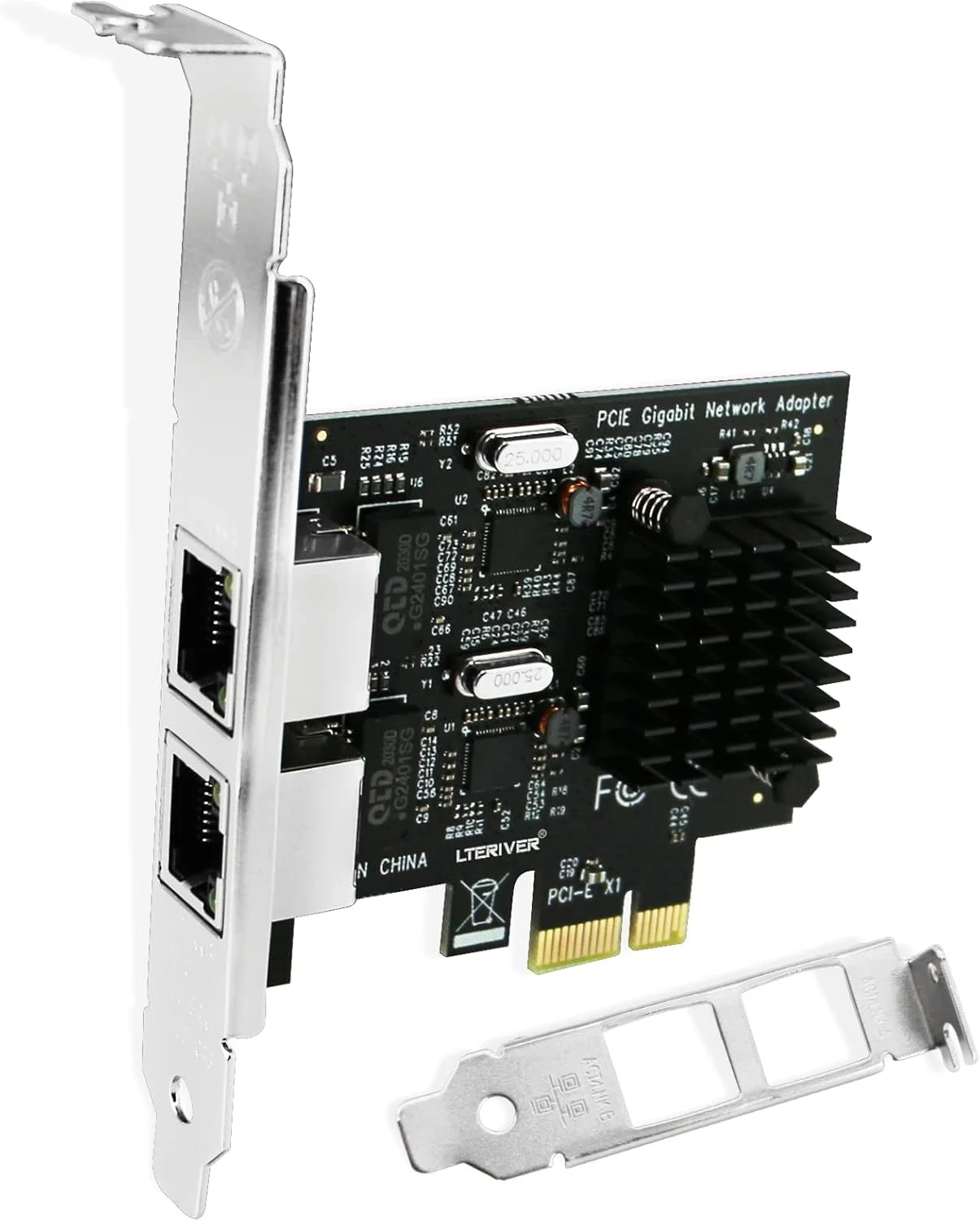 آداپتور PCI Express به 2 پورت گیگابیتی اترنت LTERIVER برای ویندوز سرور، 7، 8.0، 8.1، 10 (32/64) و سیستم لینوکس - کارت رابط شبکه PCIE گیگابیتی دو پورت - چیپست Realtek RTL811GN (PCE-NIC2)