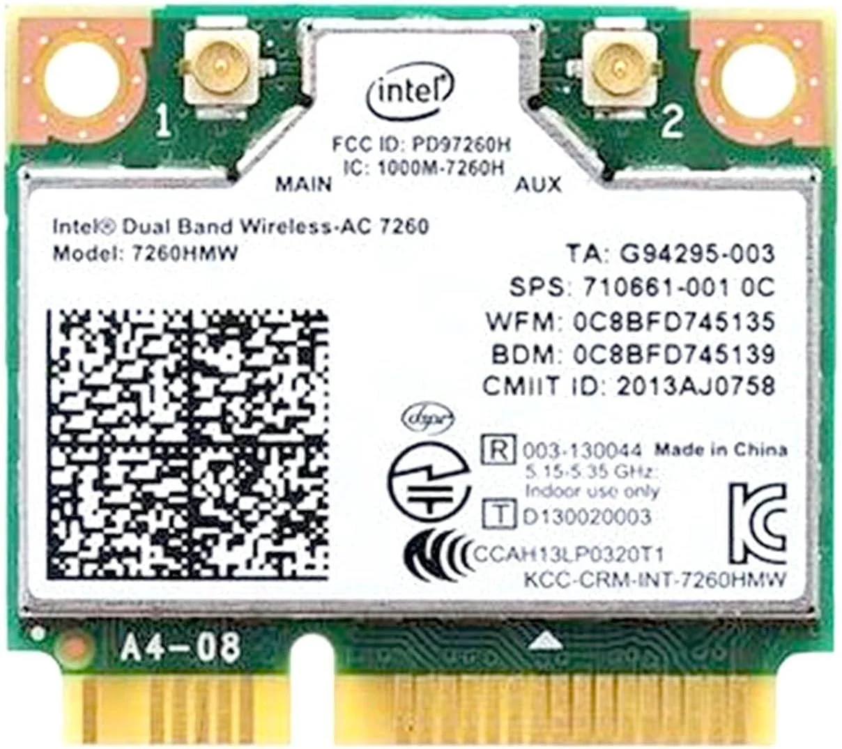 کارت شبکه وایرلس دو بانده اینتل AC 7260 7260HMW نیمه مینی PCIe PCI-express WLAN WIFI با سرعت 867 مگابیت بر ثانیه و بلوتوث