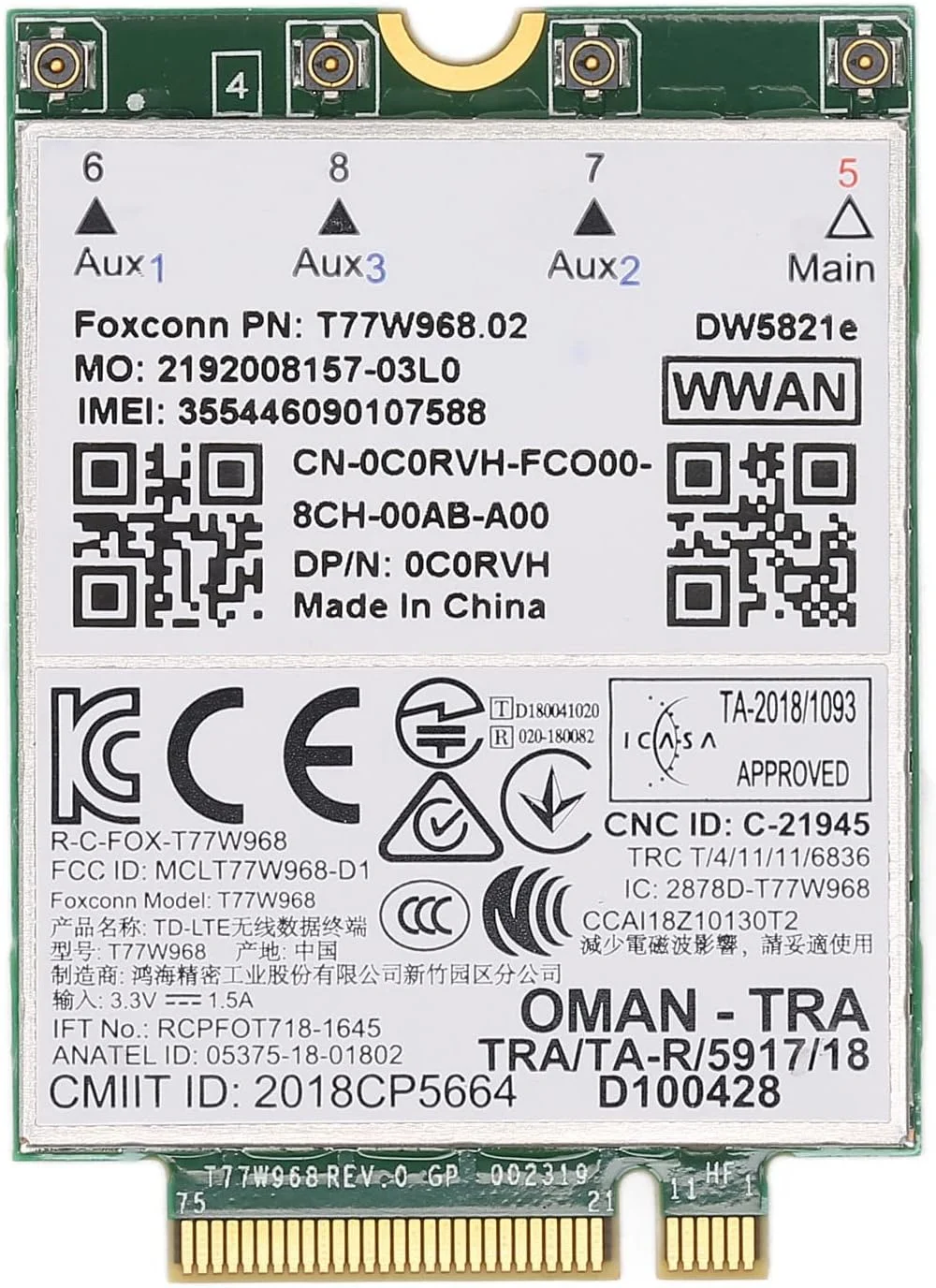 کارت شبکه بی‌سیم یونسیتی مدل DW5821E، آداپتور شبکه کارت وای فای 3G/4G/5G مناسب برای اسلات PCI Express M.2 نوع 3042 Key.B، برای کامپیوتر شخصی و لپ تاپ