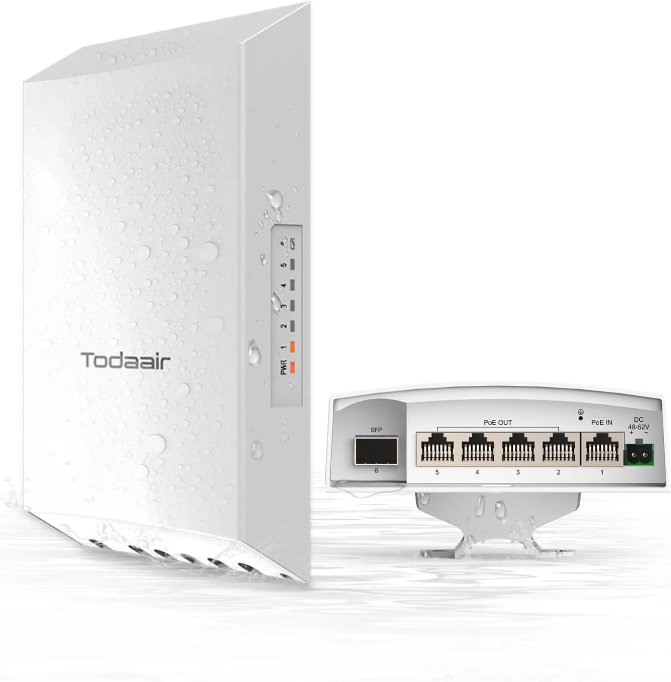 سوئیچ 4 پورت گیگابیتی POE بیرونی TODAAIR، ضد آب داخلی/بیرونی، سازگار با IEEE802.3af/at/bt، ورودی BT و DC، 60 وات، پورت PoE++ BT 25 وات، AI Watchdog، Plug and Play