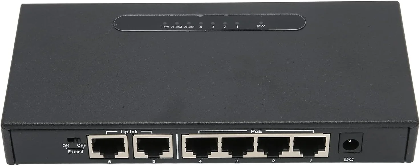 سوئیچ PoE 6 پورت با بدنه فلزی و حسگر جریان هوشمند، سوئیچ اترنت پرسرعت با دوشاخه UK