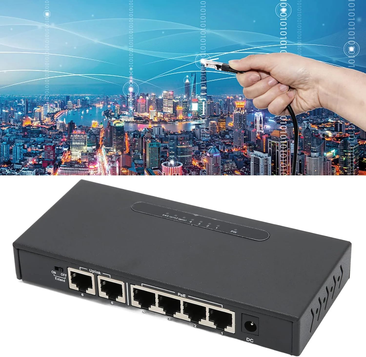 سوئیچ PoE 6 پورت با بدنه فلزی و حسگر جریان هوشمند، سوئیچ اترنت پرسرعت با دوشاخه UK