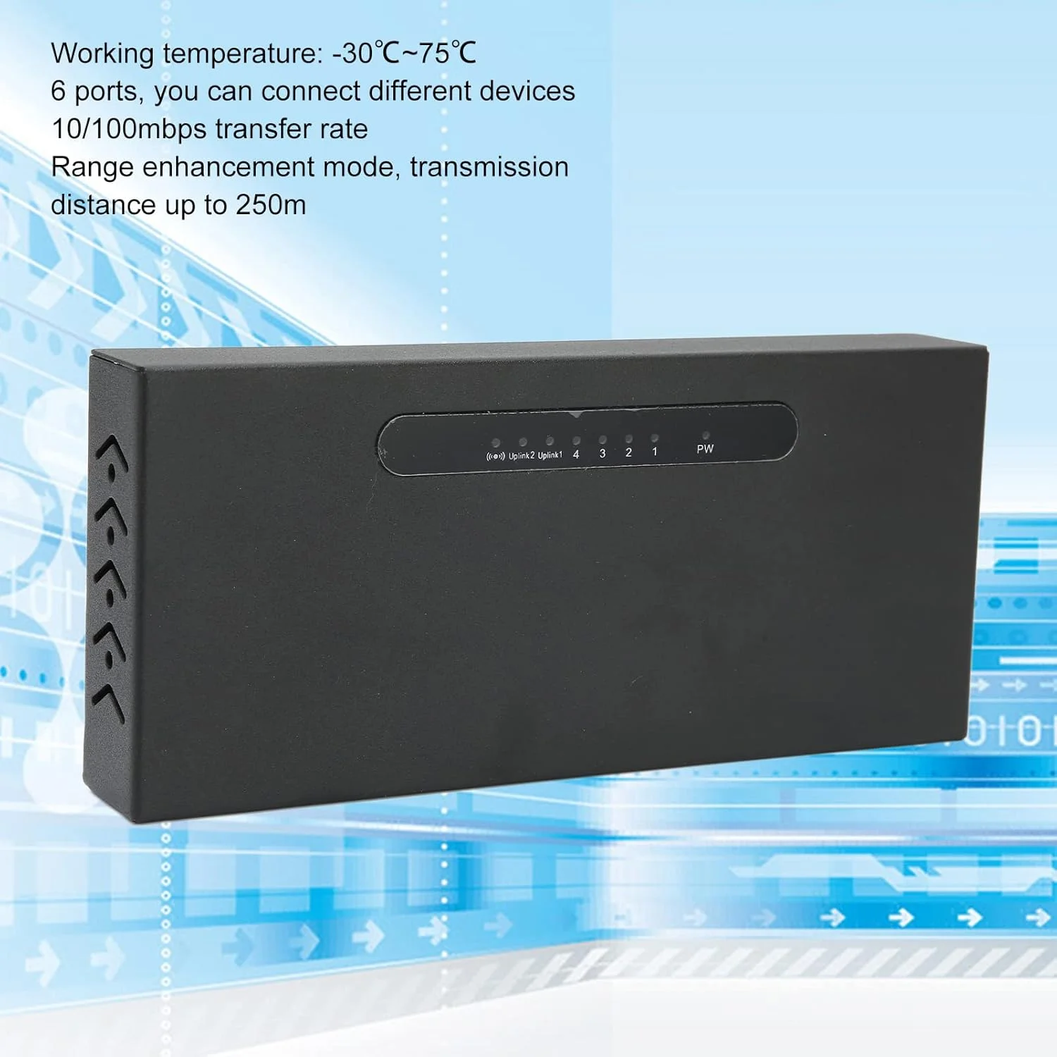 سوئیچ PoE 6 پورت با بدنه فلزی و حسگر جریان هوشمند، سوئیچ اترنت پرسرعت با دوشاخه UK