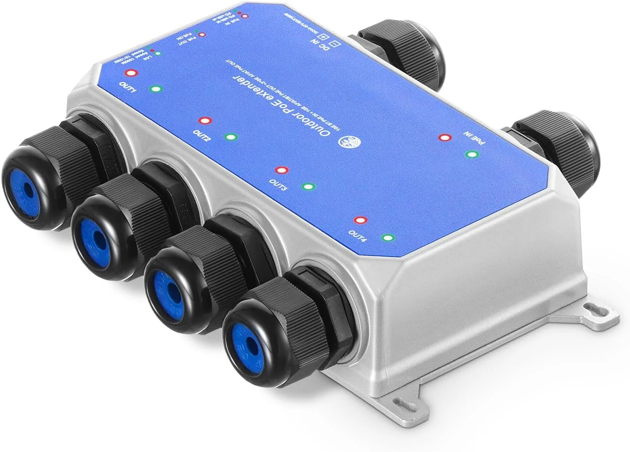 سوئیچ گیگابیتی PoE پاس-ترو بیناردات IP67 مناسب فضای باز، 1 ورودی PoE به 4 خروجی PoE، توسعه دهنده، IEEE802.3af/at/bt با توان 90W، اترنت 10/100/1000Mbps، نصب دیواری فلزی ضد آب، Plug and Play