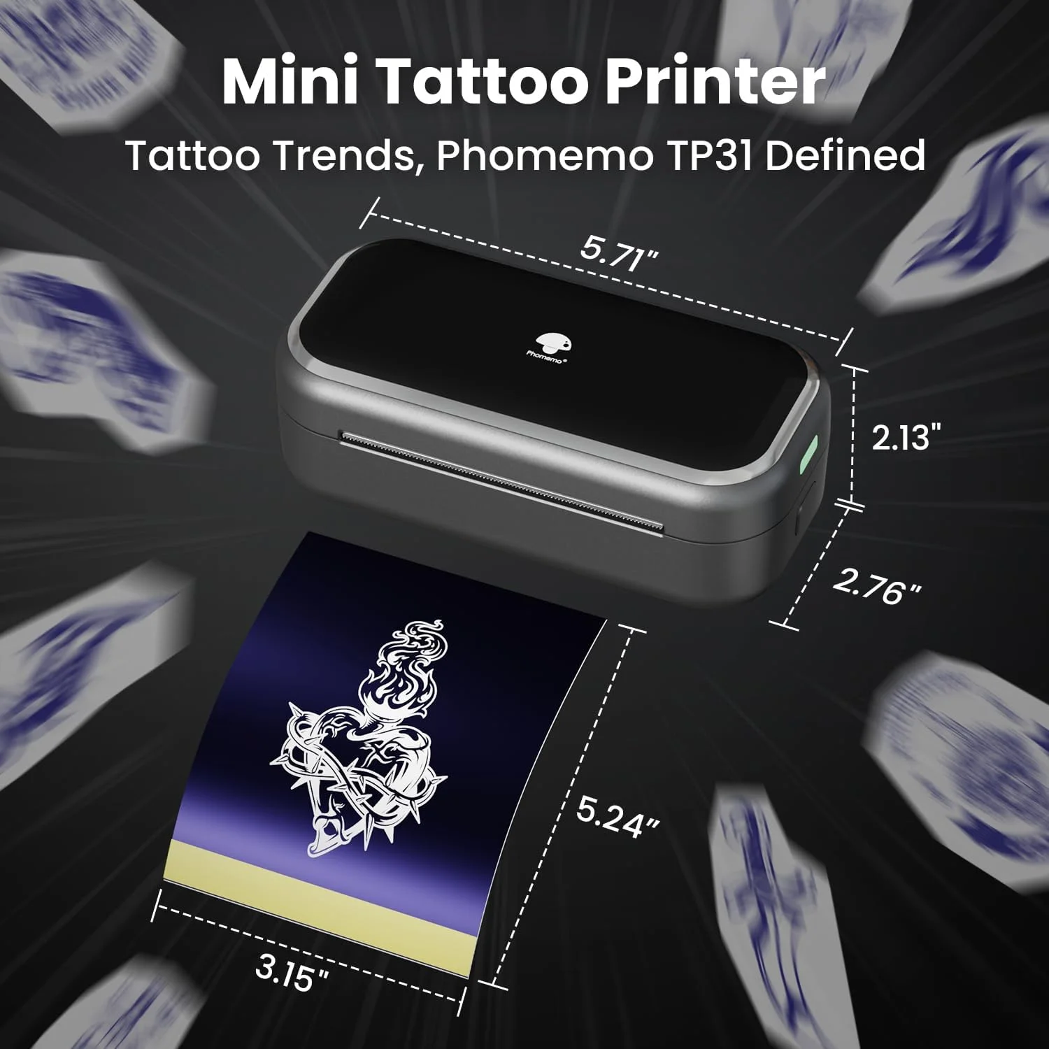 چاپگر خالکوبی قابل حمل Phomemo TP31، نسخه ارتقا یافته 2024، چاپگر استنسیل کوچک، دستگاه چاپ حرارتی خالکوبی با 30 برگه کاغذ انتقال، چاپگر خالکوبی بلوتوثی، سازگار با تلفن های هوشمند و