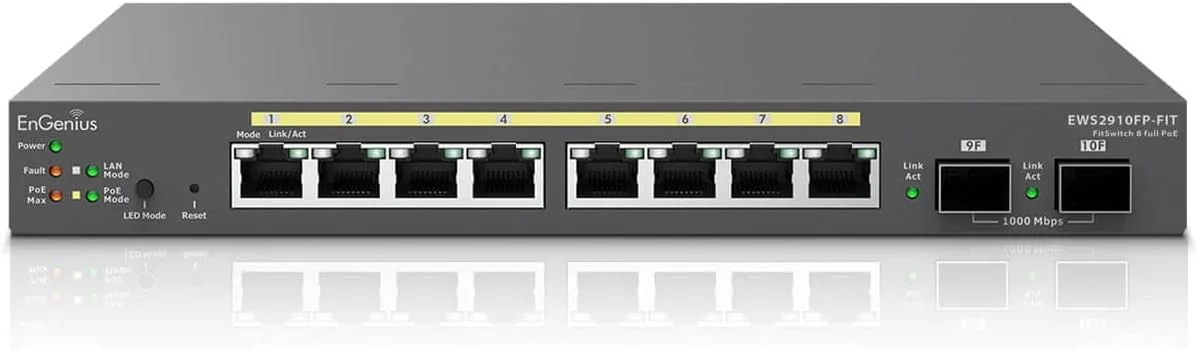 سوئیچ 8 پورت گیگابیتی PoE+ با 2 پورت SFP مدل EnGenius EWS2910FP-FIT