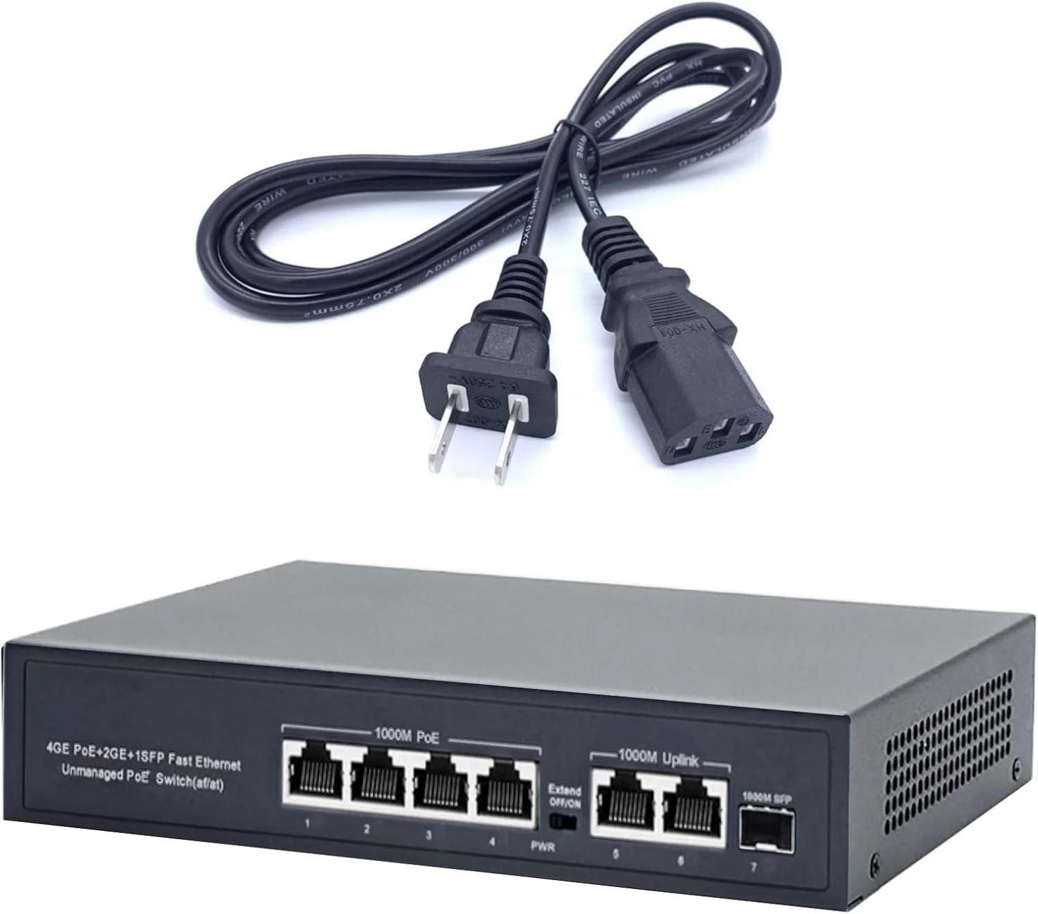 سوئیچ 6 پورت اترنت سریع 1000 مگابیت بر ثانیه PoE با 2 پورت Uplink، پلاگ اند پلی