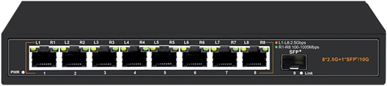 سوئیچ شبکه 4 پورت 8 پورت 2.5G با منبع تغذیه Poe و 10G Sfp، کاربری آسان و بدون دردسر، 8 بیتی