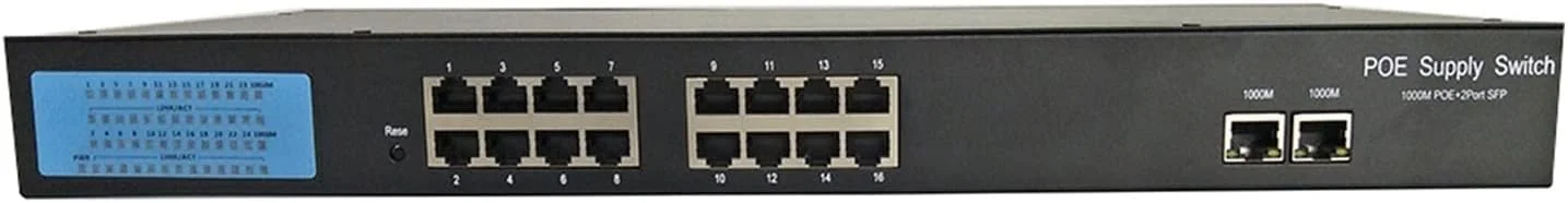 سوئیچ اترنت سریع 16 پورت 10/100/1000M PoE، استاندارد IEEE 802.3af به همراه 2 کانال آپ‌لینک 1000M، سوئیچ 16 کانال POE برای کنفرانس ویدیویی POE IP