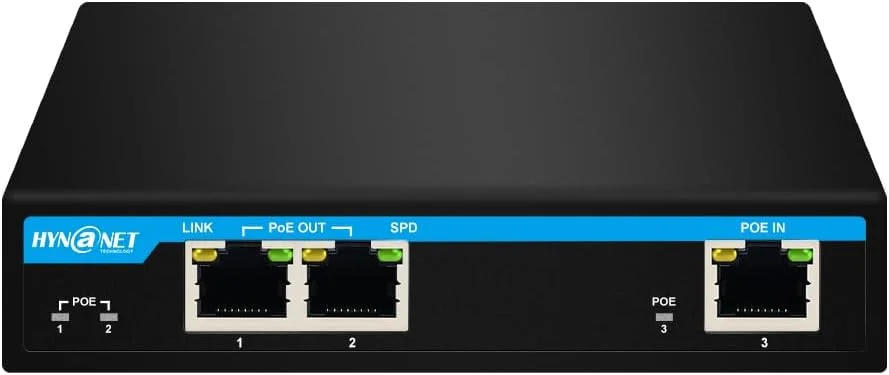 افزایش دهنده POE گیگابیتی HYN@NET PX202، یک پورت 60 واتی ورودی به 2 پورت 30 واتی خروجی، سوییچ عبور POE سازگار با IEEE802.3af/at/bt و افزایش تا 100 متر