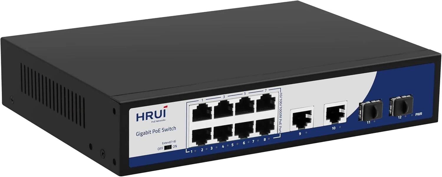 سوئیچ 8 پورت 10/100/1000M + 2 پورت آپلینک گیگابیتی SFP فیبر + 2 پورت آپلینک گیگابیتی اترنت، بدون ماژول SFP، پشتیبانی از IEEE802.3af/at هر پورت 15.4W/30W سوئیچ Plug and Play