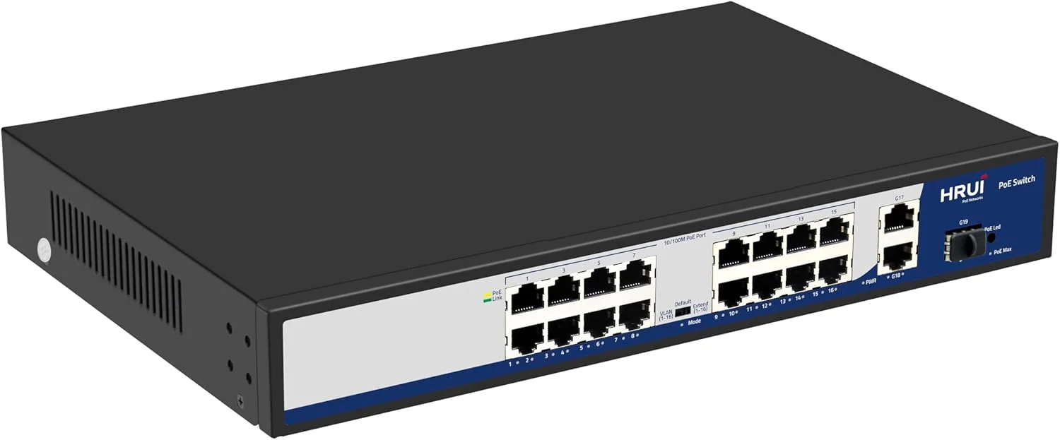 سوئیچ 16 پورت 10/100M + 2 پورت آپ‌لینک گیگابیتی اترنت + 1 پورت آپ‌لینک گیگابیتی SFP فیبر، پشتیبانی از IEEE802.3af/at، هر پورت 15.4W/30W با براکت رک‌مونت 1U، سوئیچ Plug and Play