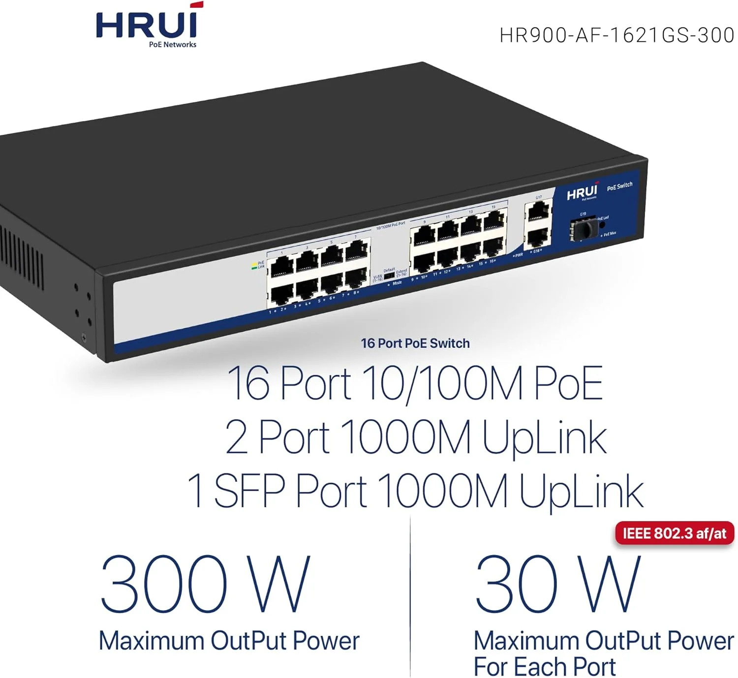 سوئیچ 16 پورت 10/100M + 2 پورت آپ‌لینک گیگابیتی اترنت + 1 پورت آپ‌لینک گیگابیتی SFP فیبر، پشتیبانی از IEEE802.3af/at، هر پورت 15.4W/30W با براکت رک‌مونت 1U، سوئیچ Plug and Play