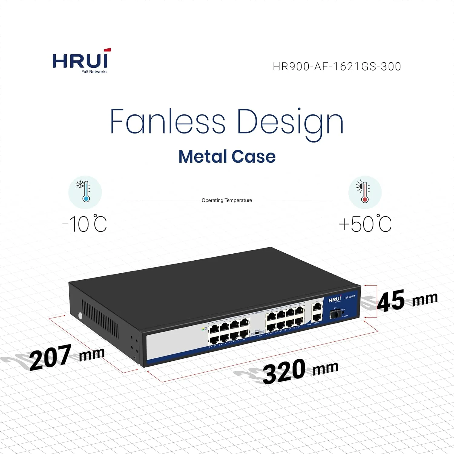 سوئیچ 16 پورت 10/100M + 2 پورت آپ‌لینک گیگابیتی اترنت + 1 پورت آپ‌لینک گیگابیتی SFP فیبر، پشتیبانی از IEEE802.3af/at، هر پورت 15.4W/30W با براکت رک‌مونت 1U، سوئیچ Plug and Play