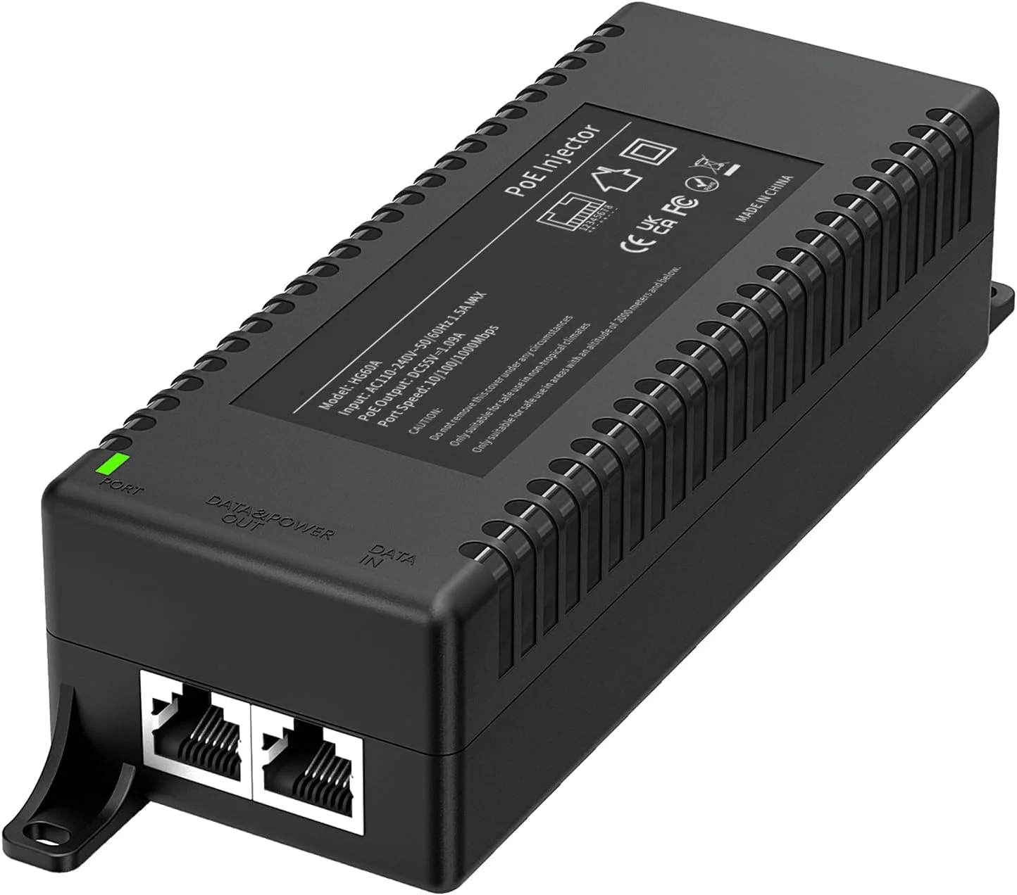 تزریق کننده گیگابیتی PoE 60W، تبدیل کننده شبکه غیر PoE به PoE++، IEEE 802.3at/af، آداپتور PoE با سرعت 10/100/1000Mbps، نصب آسان، فاصله تا 100 متر، قابل نصب روی میز/دیوار