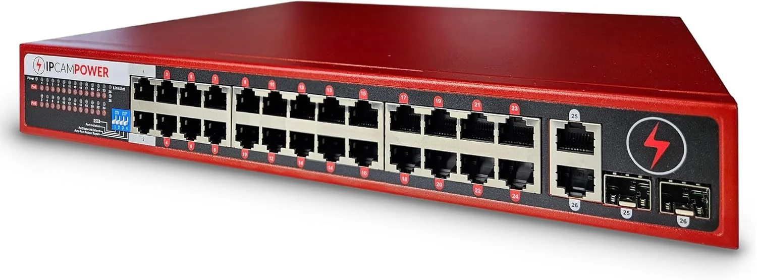 سوئیچ شبکه غیر مدیریتی 24 پورت POE با 2 پورت آپلینک گیگابیتی، 30 وات POE+ در هر پورت، بودجه کلی 360 وات، دارای گواهینامه UL و سازگار با TAA