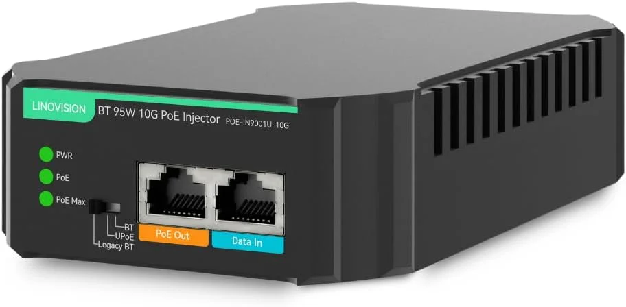 تزریق کننده صنعتی 10G BT 95W POE++ با ورودی AC 100-240V، سازگار با دستگاه های PD استاندارد و قدیمی غیر استاندارد، خروجی IEEE802.3af/at/bt PoE برای دوربین PTZ، چراغ POE، مانیتور POE