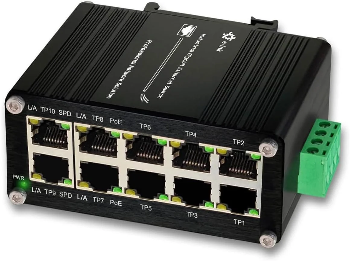 سوئیچ اترنت فشرده صنعتی 8 پورت 10/100/1000T 802.3at PoE+، سوئیچ اترنت 2 پورت، سوئیچ شبکه غیر مدیریتی 48-57 ولت DC با قابلیت نصب روی ریل مینی DIN و ظرفیت سوئیچینگ 20 گیگابیت بر ثانیه