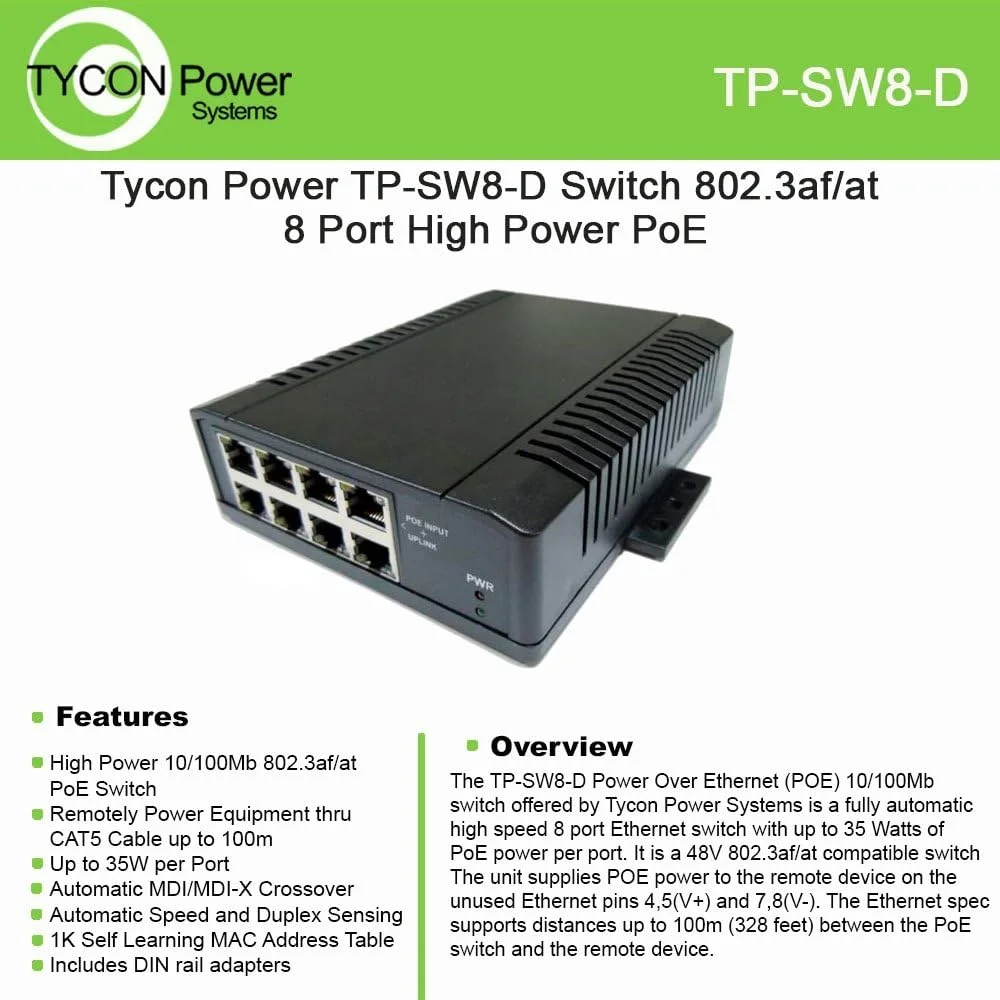 سوئیچ 8 پورت POE پرقدرت تایکان پاور TP-SW8-D 802.3af/at 10/100BASET