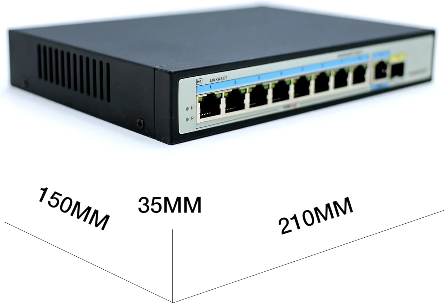 سوییچ اترنت PoE غیر مدیریتی 10/100M مدل WIWAV S1510-8F1T1S-P - برای کسب و کار، دفتر، خانه، NAS، AP، دوربین مداربسته PoE (توان داخلی 120 وات، بدنه فلزی، Plug & Play)