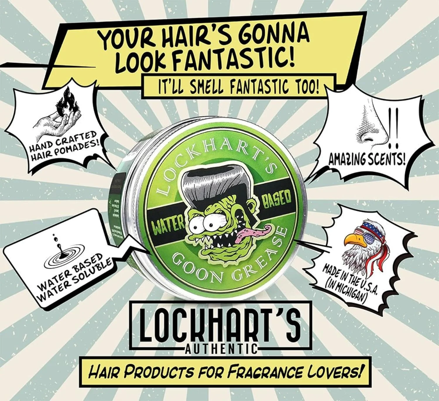 پماد موی Lockhart's Authentic Water-Based Goon Grease با قدرت نگهداری بالا و درخشش زیاد (105 گرم) پماد موی Lockhart's Authentic Water-Based Goon Grease با قدرت نگهداری بالا و درخشش زیاد (105 گرم)