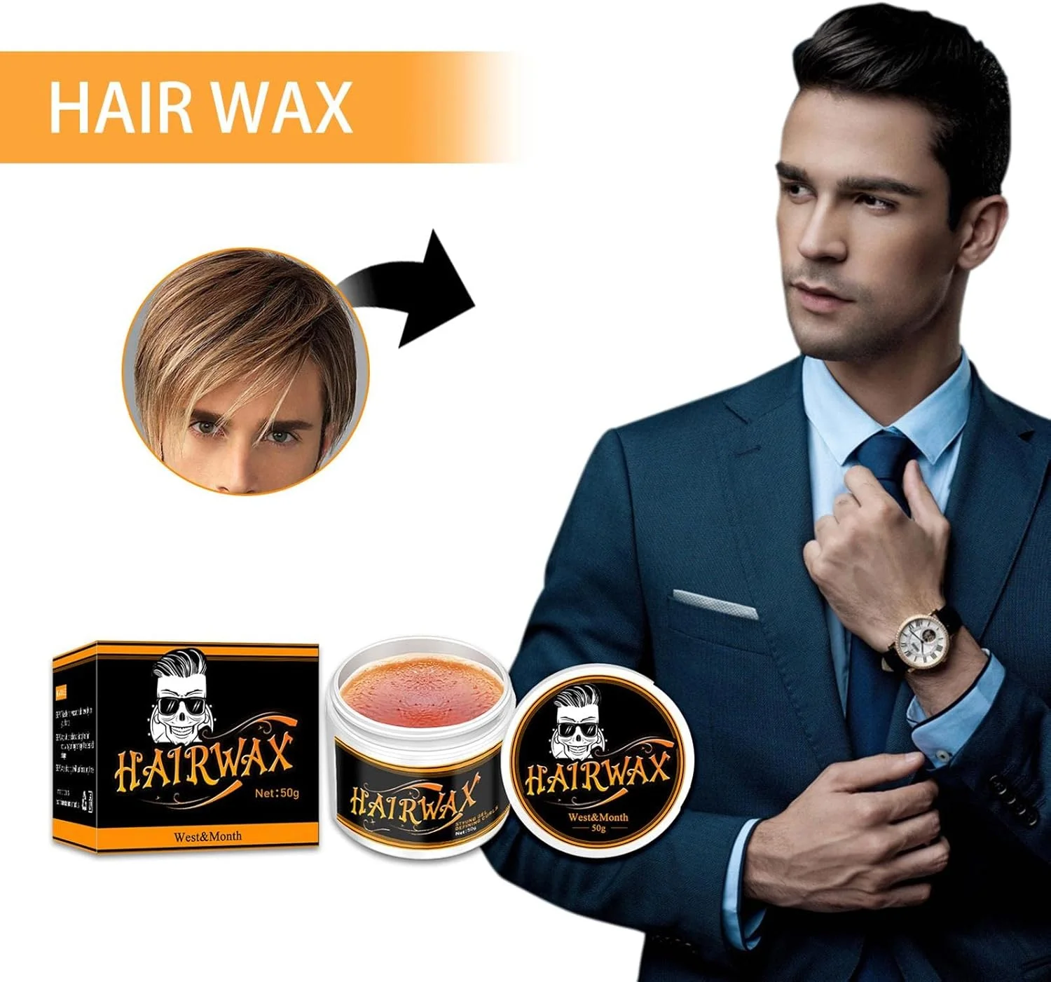 پماد مو مردانه | واکس حالت دهنده مو با استفاده و شستشوی آسان با عملکرد قوی حالت دهی مو | پماد مو مردانه مناسب برای موهای وز و پرز دار 90 گرم