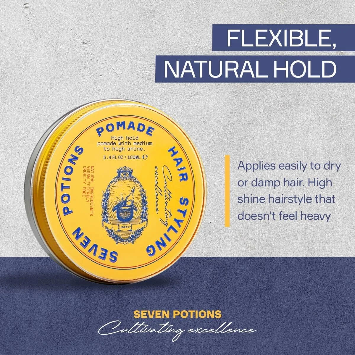 پماد حالت دهنده مو مردانه سِوِن پوشنز 100 میلی لیتر - درخشش بالا - قدرت نگهداری بالا - پایه آب - طبیعی، ارگانیک، وگان، بدون تست حیوانی