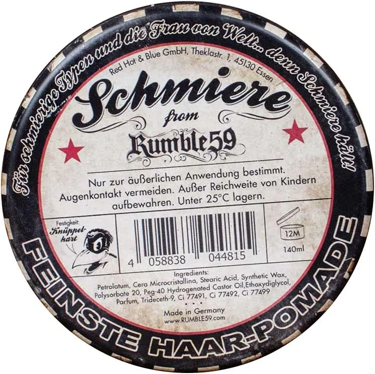 Schmiere FEINSTE HAAR-POMADE Rumble59 نسخه محدود Bullet Hard - 6 String Steve - Pomade Men - واکس مو برای موهای قوی، واکس مو حالت دهنده مو مردانه 140 میلی لیتر
