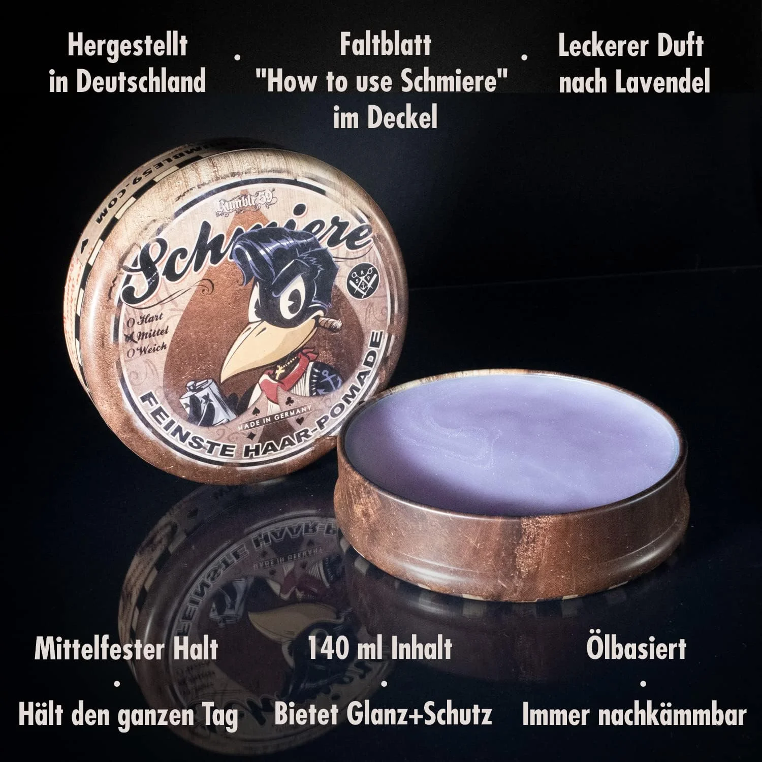 روغن موی کلاسیک Schmiere FEINSTE HAAR-POMADE نسخه ویژه Rumble59 - پوکر - روغن مو مردانه - واکس مو مردانه برای حالت دهی مو با نگهدارنده متوسط - 140 میلی لیتر