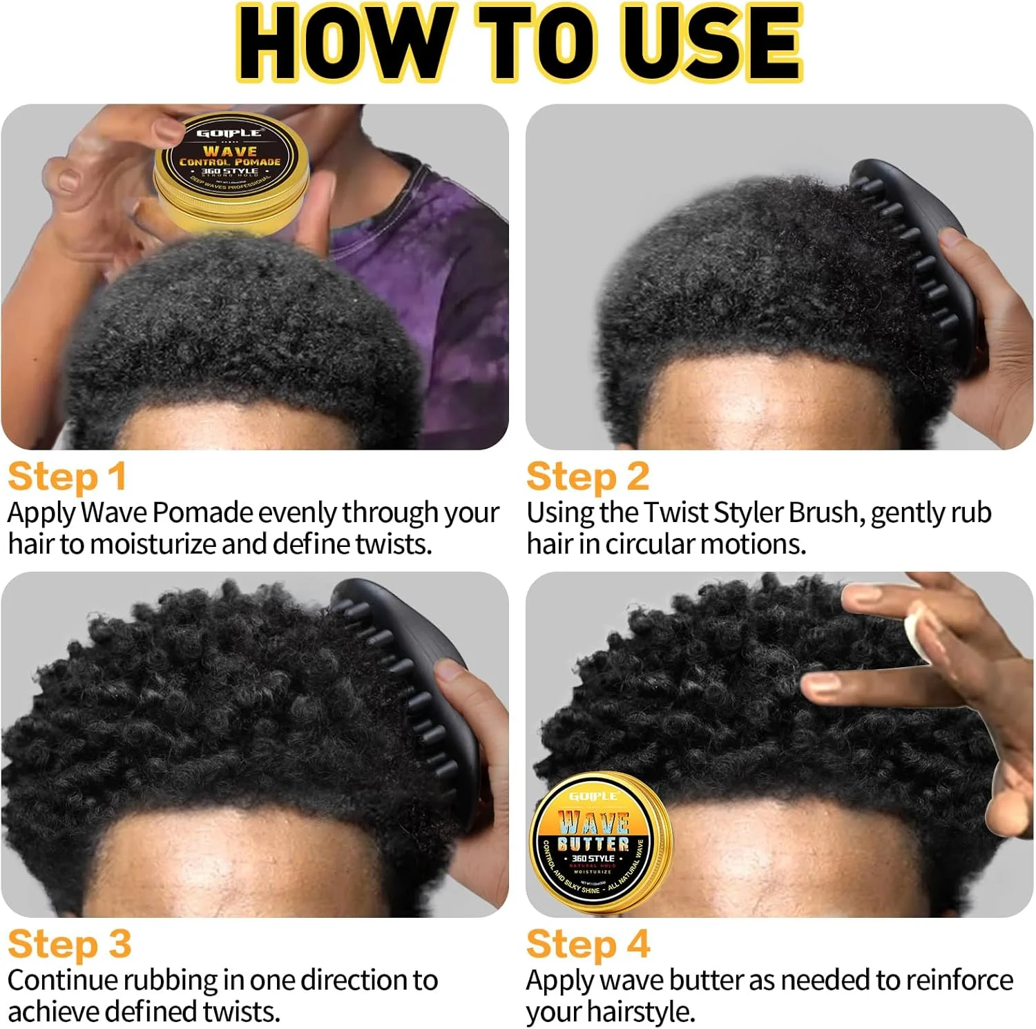 برس اسفنجی پیچش مو به همراه پماد حالت دهنده مو برای مردان و آرایشگران، برس فر کننده موی آفریقایی قابل شستشو با دندانه های لاستیکی بزرگ | حالت دهنده پیچ مو برای استفاده روزانه، برس ایده آل برای ست حالت دهنده موی فر