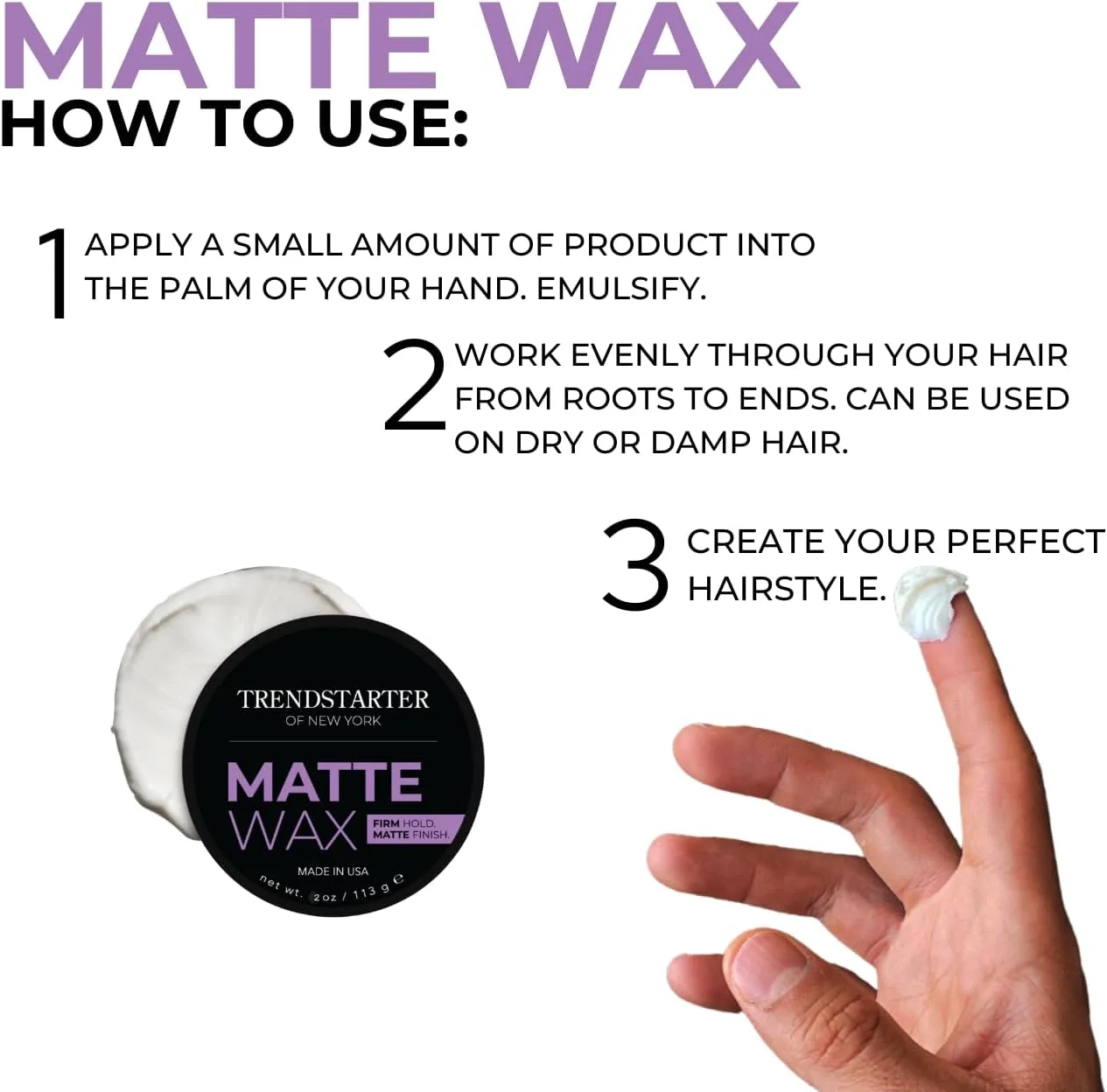 ترنداستارتر - پماد حالت دهنده مو مردانه با قدرت نگهداری بالا، سایز مسافرتی (60 میلی لیتر) - بافت مات، بر پایه آب، بدون ایجاد شوره، مناسب برای انواع مو