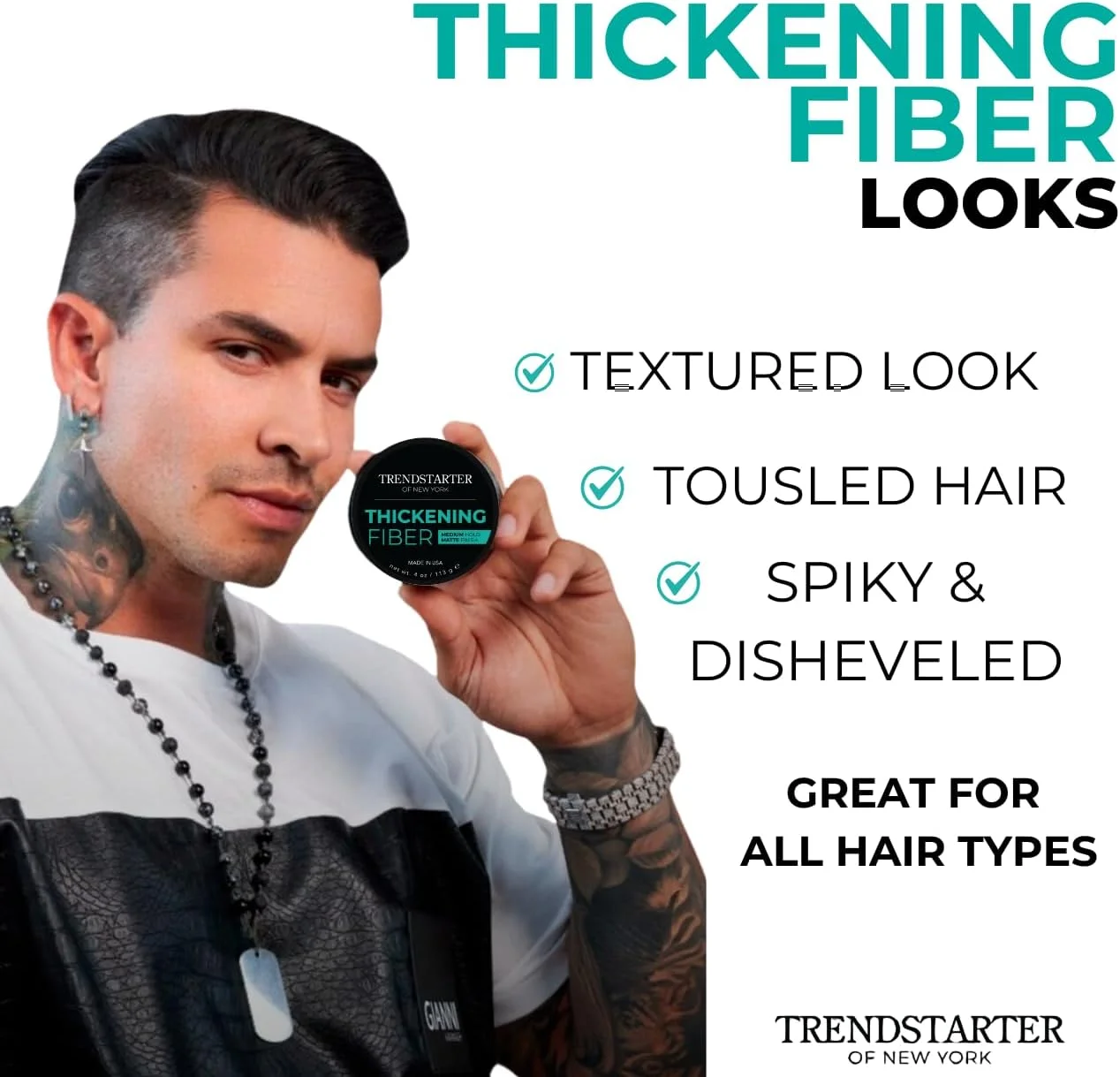 ترنداستارتر - فیبر ضخیم کننده (113 گرم) - نگهدارندگی متوسط - پرداخت مات - پماد رسی ضخیم کننده مو با کیفیت عالی - پایه آب - محصول حالت دهنده با نگهدارندگی تمام روز ترنداستارتر - فیبر ضخیم کننده (113 گرم) - نگهدارندگی متوسط - پرداخت مات - پماد رسی ضخیم کننده مو با کیفیت عالی - پایه آب - محصول حالت دهنده با نگهدارندگی تمام روز