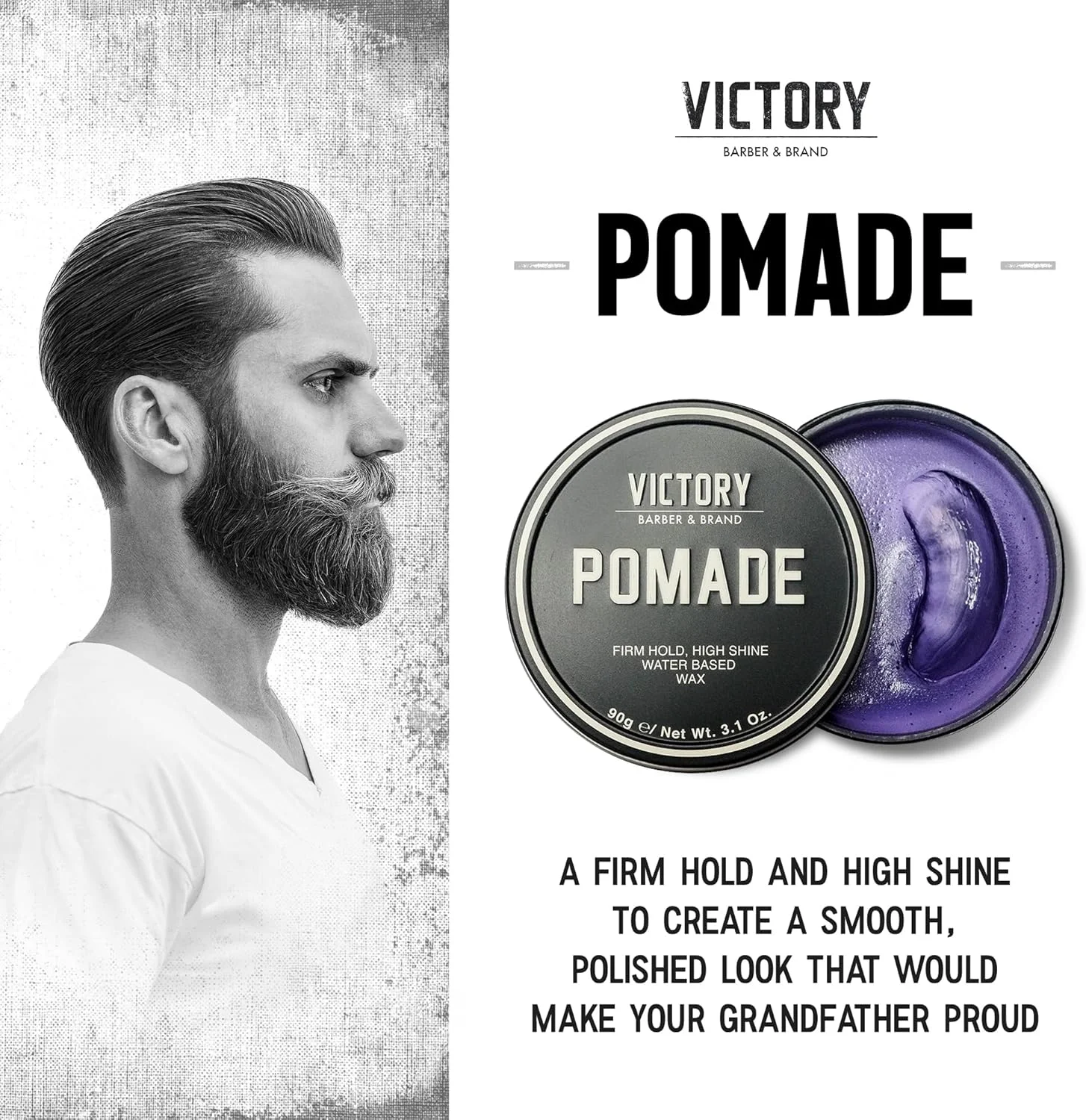 پماد موی مردانه Victory Barber & Brand | محصولات موی مردانه ساخت ایالات متحده آمریکا | پماد بر پایه آب برای مردان | واکس موی مردانه با درخشش بالا | پماد با قدرت نگهدارندگی قوی