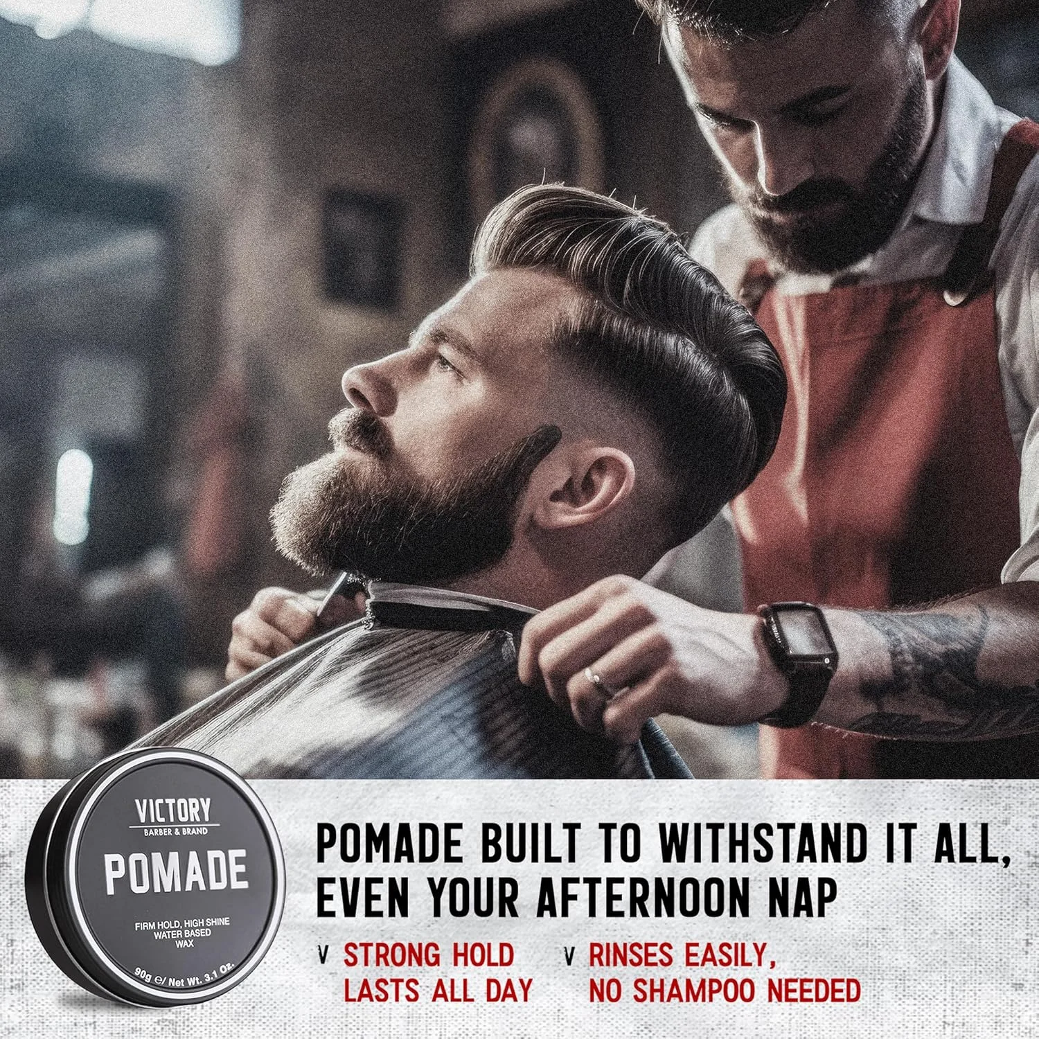 پماد موی مردانه Victory Barber & Brand | محصولات موی مردانه ساخت ایالات متحده آمریکا | پماد بر پایه آب برای مردان | واکس موی مردانه با درخشش بالا | پماد با قدرت نگهدارندگی قوی