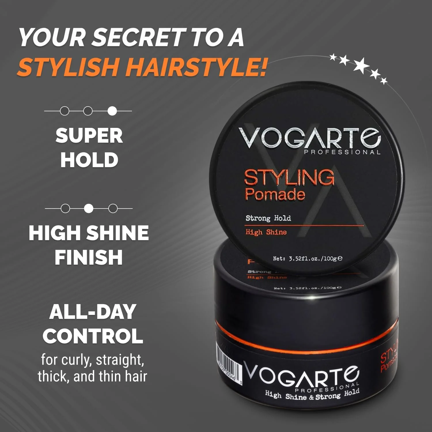 پماد حالت دهنده مو مردانه Vogarte، با قدرت نگهداری قوی و درخشش متوسط، واکس مو بر پایه آب، محصول پیرایش کلاسیک آقایان، نگهداری انعطاف پذیر در تمام طول روز، شستشوی آسان، 100 گرم