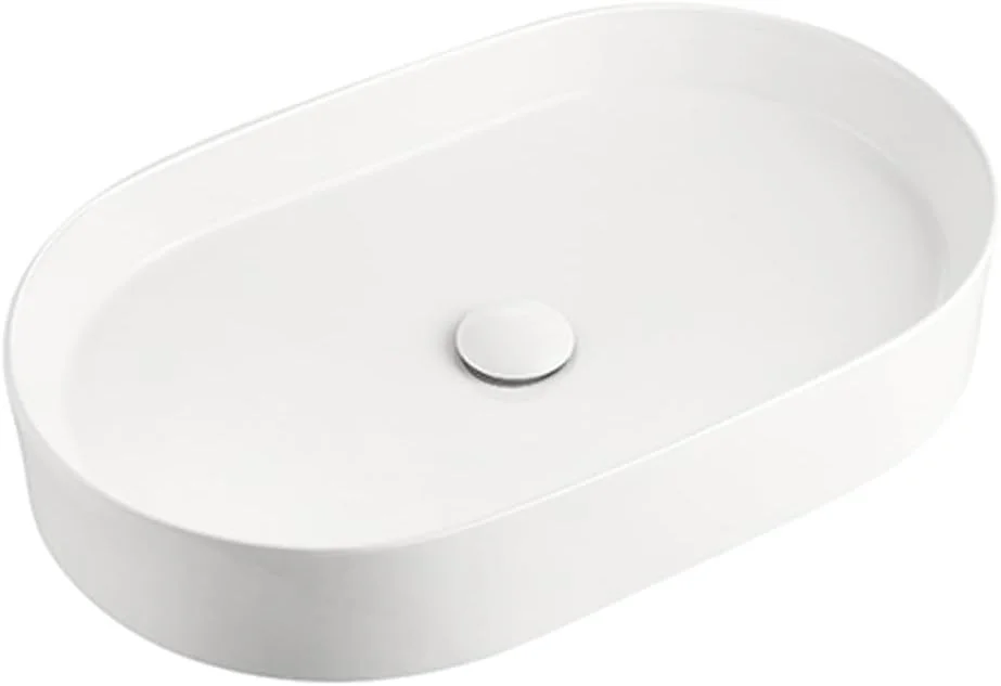 روشویی سرامیکی بیضی شکل سارا از اُلیند دیزاین - پرداخت سفید براق، 580x360x100 میلی متر، بدون سرریز، سینک دستشویی مدرن و بادوام مقاوم در برابر زنگ زدگی برای مصارف خانگی و تجاری