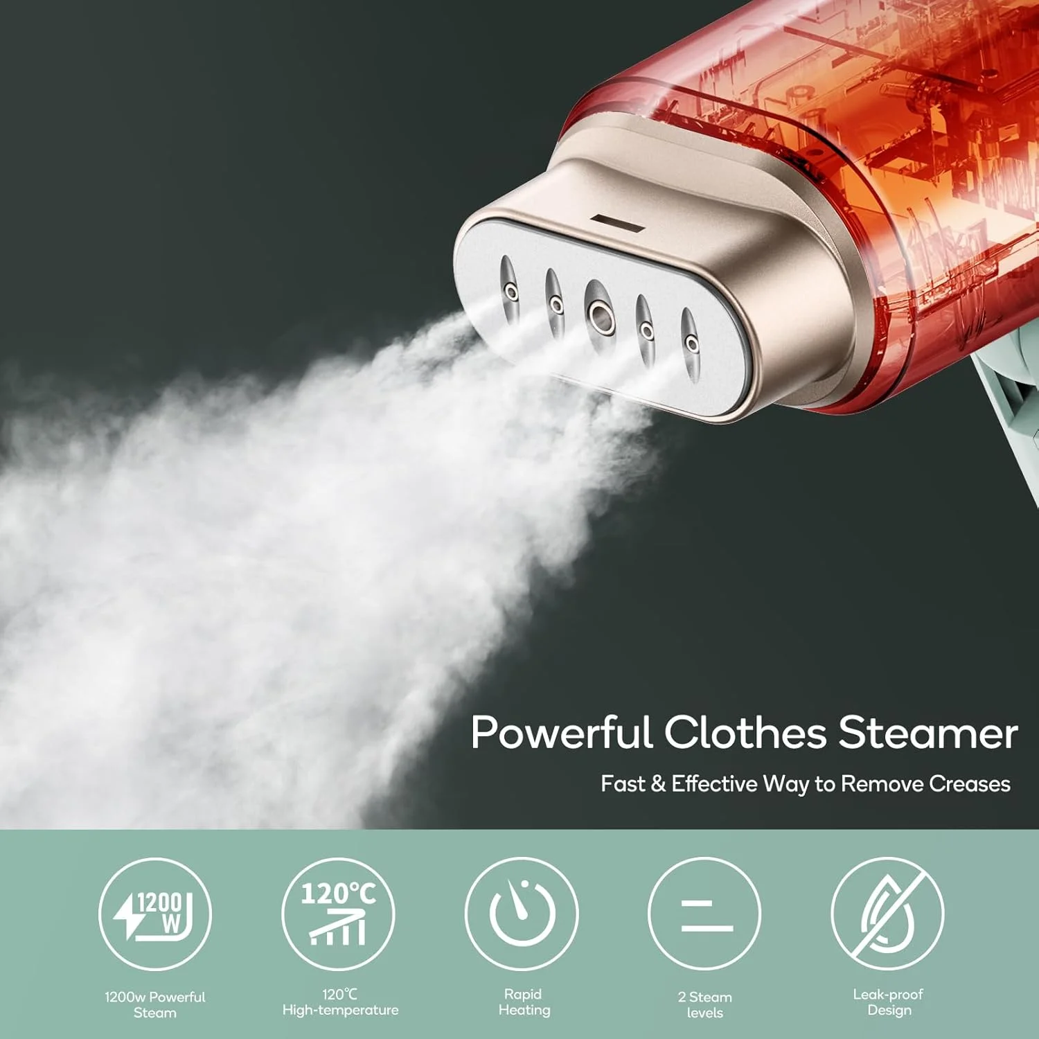 بخارگر لباس Newbealer، اتو بخار لباس، اتو مسافرتی، 2 سطح بخار، گرم شدن سریع 20 ثانیه ای، اتوکشی عمودی، بخارگر فشرده 1200 وات، سبز