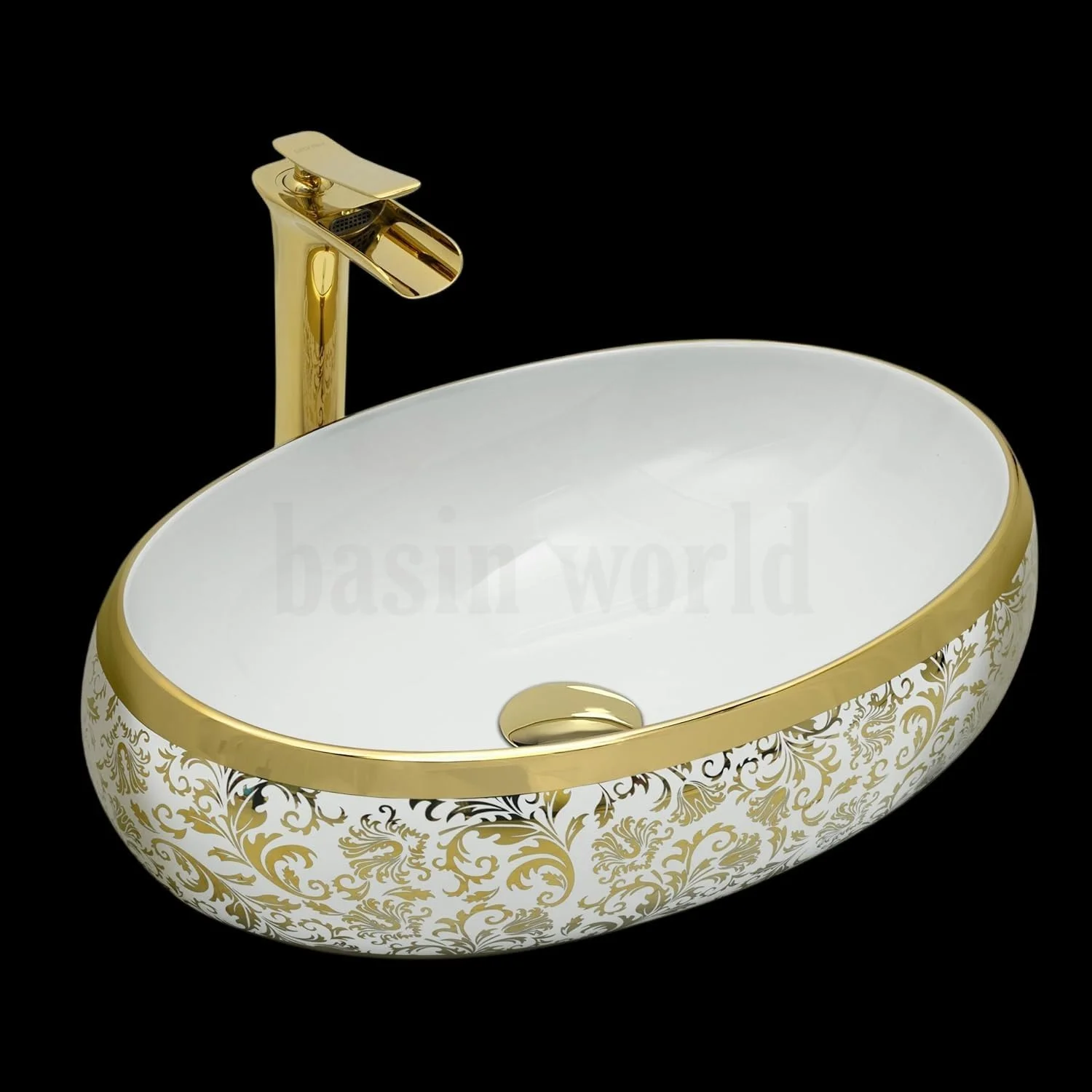 سینک روشویی سرامیکی جدید BASIN WORLD، مناسب برای نصب روی میز یا کانتر حمام (61x40x15 سانتی متر) مدل NC 120