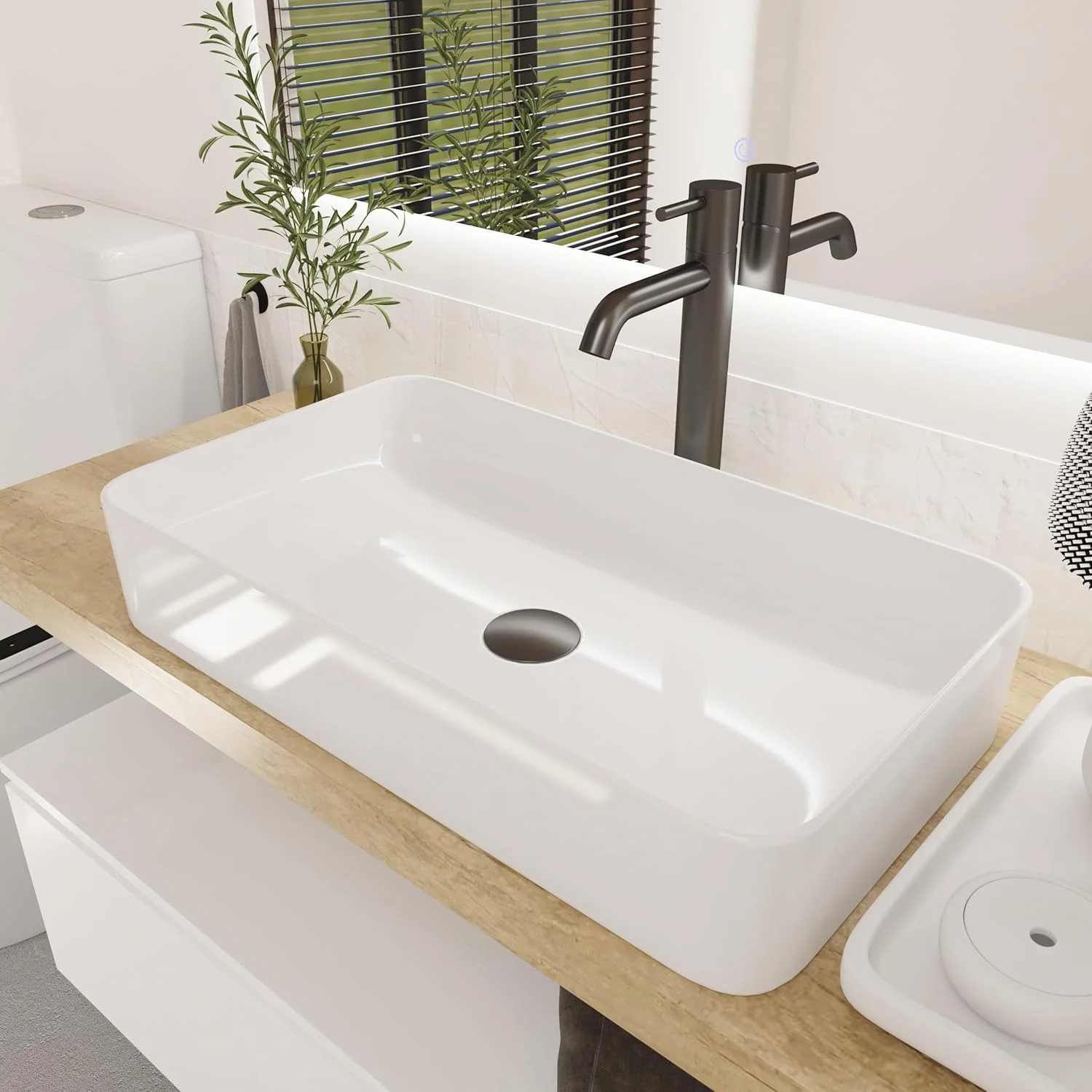 روشویی سرامیکی سفید بایکال، مستطیلی کوچک، ابعاد: