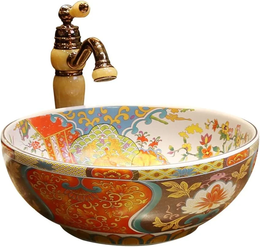 روشویی گرد، روشویی سرامیکی، روشویی خلاقانه و قدیمی (رنگ: B، اندازه: 40 * 40 * 15 سانتی متر)