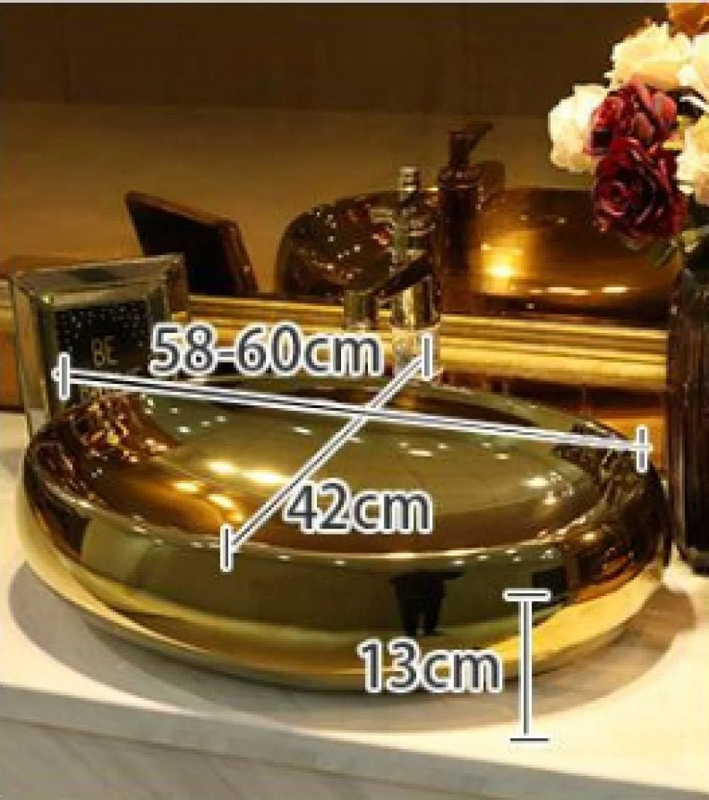 روشویی گرانیتی، روشویی کاسه ای، روشویی سرامیکی طرح بیضی شکل با روکش طلایی - مدل B (فقط سینک)