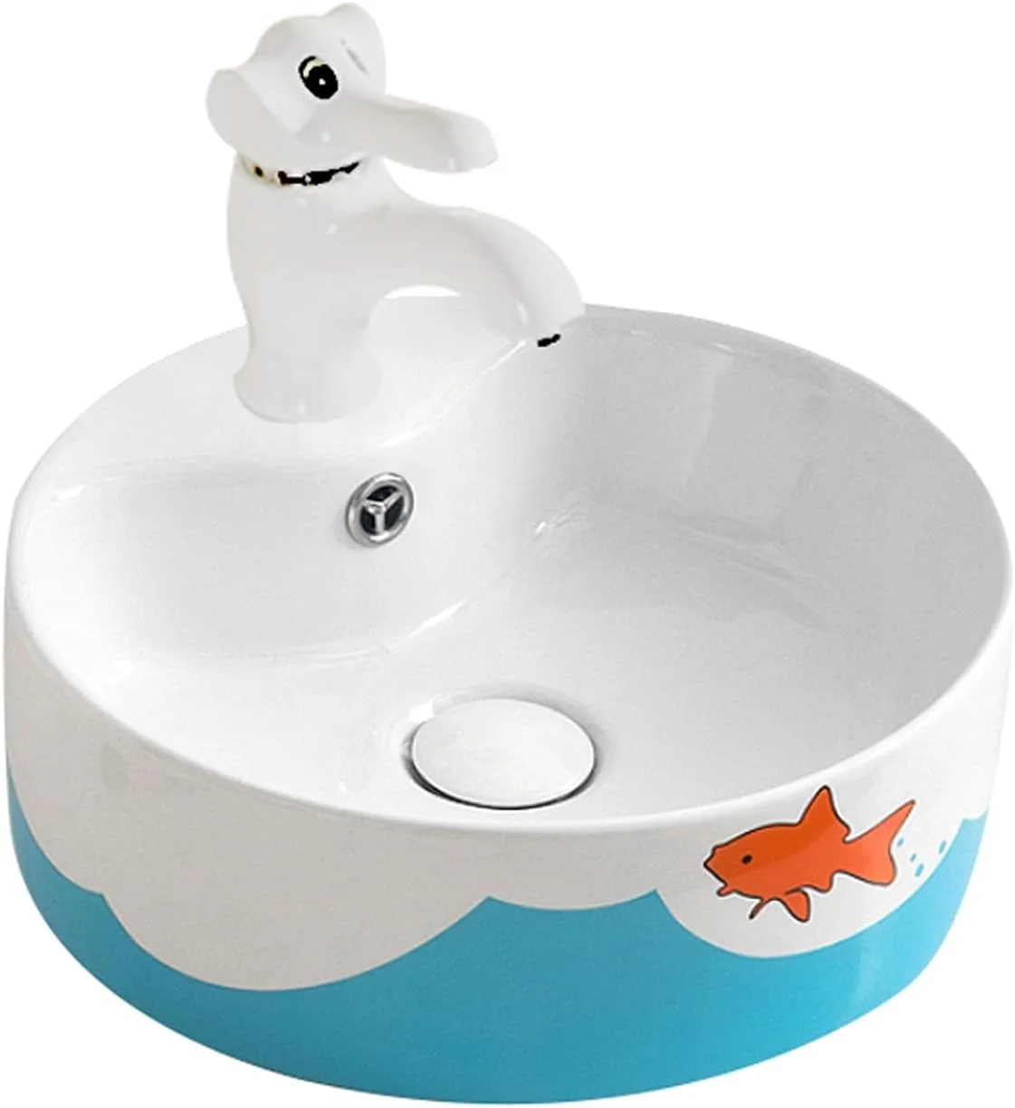 سینک روشویی caihuashopping مناسب برای حمام های کوچک، روشویی گرد زیبا / سینک سرامیکی و ست شیرآلات (دارای سرریز) سینک توالت