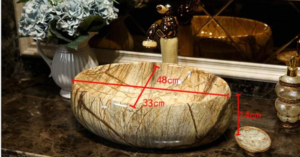 سینک روشویی کاسه ای کلارکرن، سینک سرامیکی کوچک بیضی شکل جینگدژن، سینک روشویی سرامیکی قهوه ای