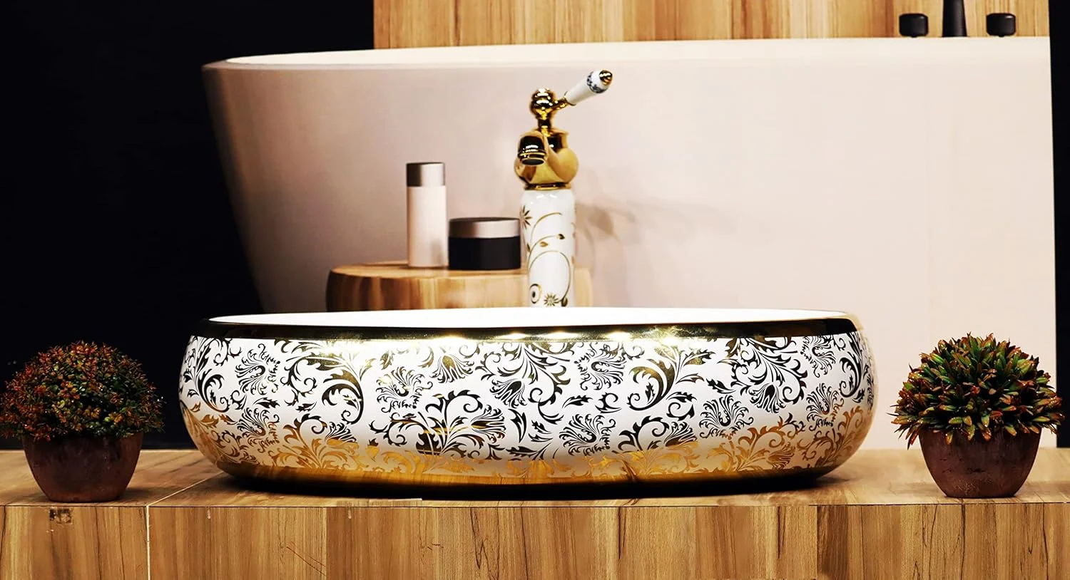 روشویی سرامیکی طرح CLUSTER، کاسه ای، رومیزی، مناسب حمام، 600x400x150 میلی متر (CLTT-024)