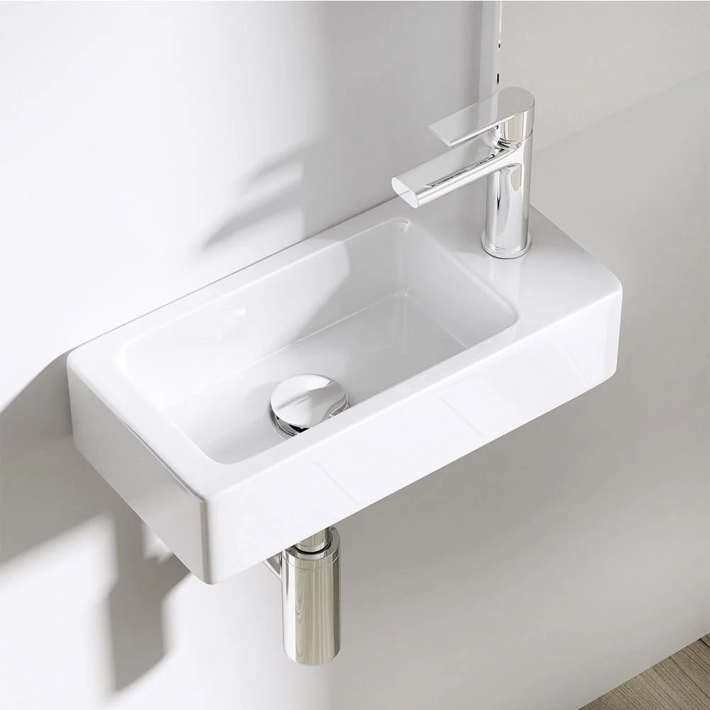 روشویی کوچک مناسب فضاهای کوچک DB Durovin Bathrooms - روشویی دیواری - روشویی مستطیلی روکار - دارای یک سوراخ شیر در سمت راست - 370x180x90 میلی متر (عرضxعمقxارتفاع)